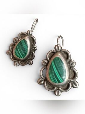 Vintage Silver and Malachite Earrings